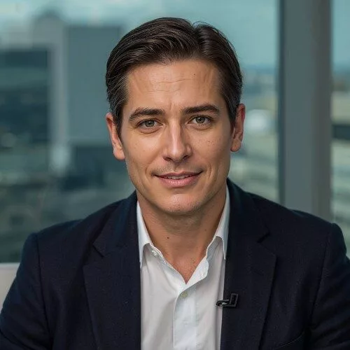 Mann in Anzug, neutraler Hintergrund.